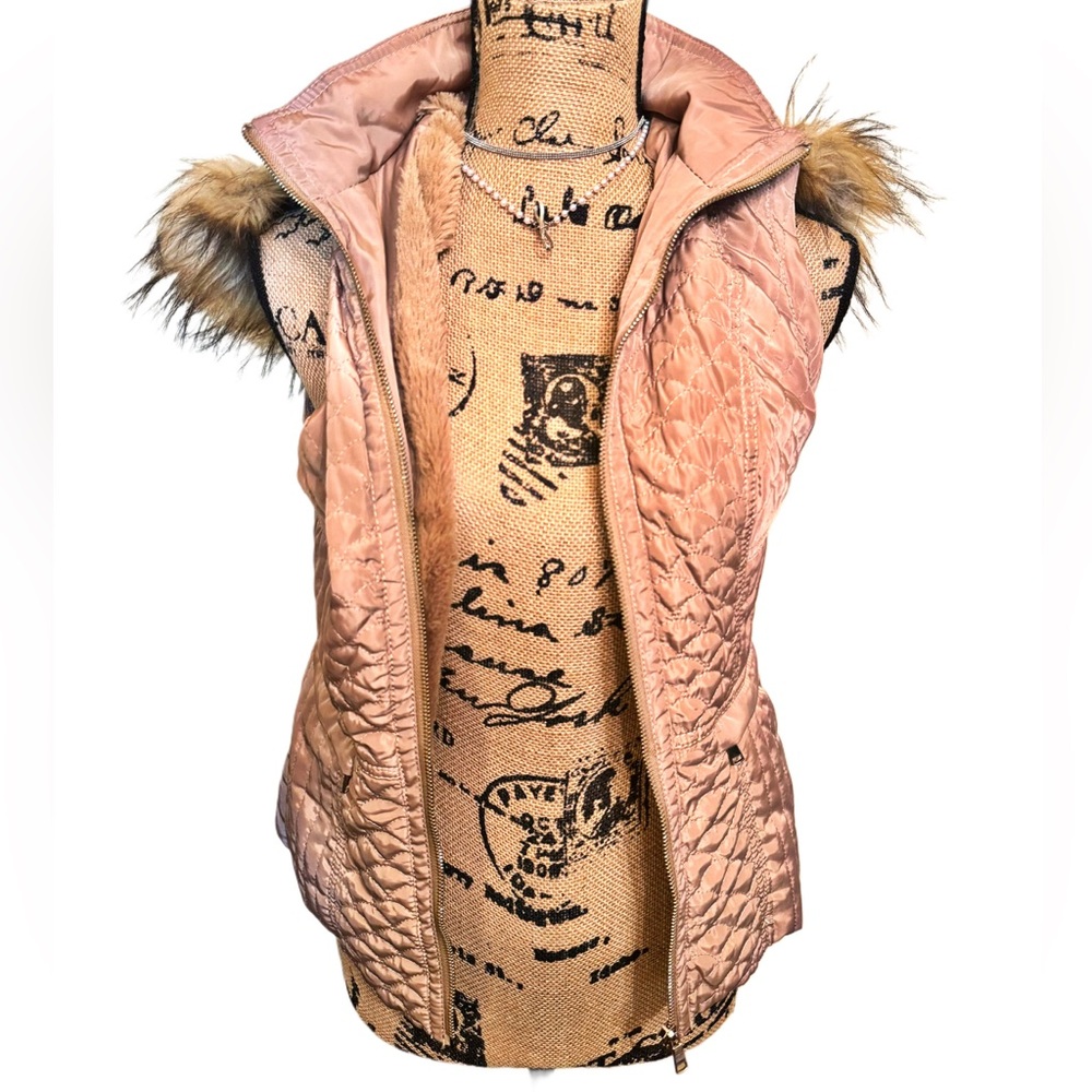 L.A. Coalition Bronzy Rose Gold Fur Hooded Puffer Vest